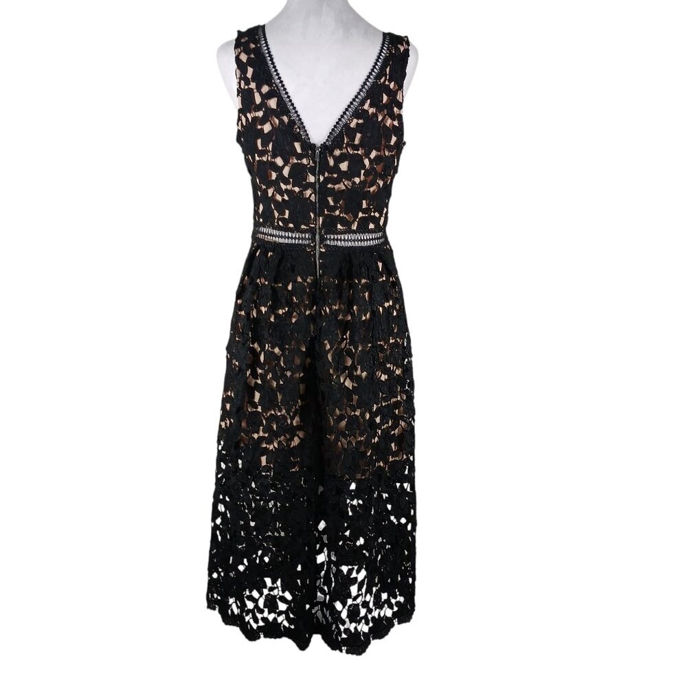 Just Me, Black Lace Midi Dress, LRG, Nude Mini Length Lining Sleeveless Cocktail - Picture 8 of 16